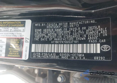 2013 Toyota Camry Xle V6 from USA, damaged, VIN 4T1BK1FK1DU537181